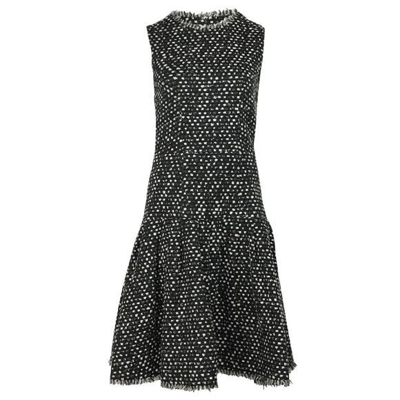 Oscar de la Renta Tweed Fit and Flare Dress in Black Wool - 2